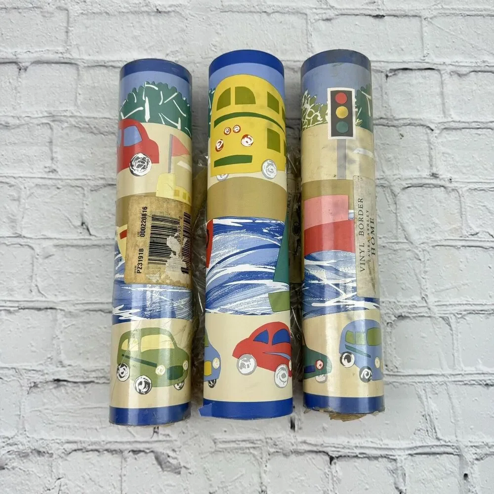 Laura Ashley Wallpaper Border 3 Rolls Children's Nursery Bus Cars Boat 32’x10”